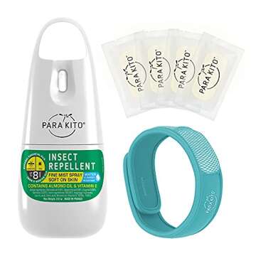 PARAKITO Mosquito, Insect & Bug Spray Bundle - Includes Spray, Turquoise Wristband & 4 Refills | DEET Free, Citronella Essential Oils, Perfect for Camping, Hiking, Travel Outdoor Activities