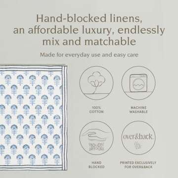 over&back Set of 4 Hand-Blocked Placemats - Colorful Dining Table Mat - Each Placemat is Unique - 10...