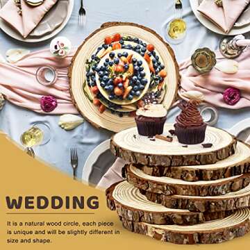 FSWCCK 6 Pack Nature Unfinished Round Wood Slices, 7-8 Inches Wooden Circle, Large Wood Slabs for Weddings Centerpieces Decor and DIY Painting Crafts