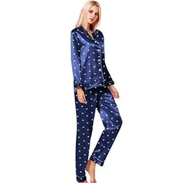 SWOMOG Womens Silk Satin Pajamas Set Button Down Sleepwear Loungewear