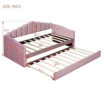 HomSof Twin Size Upholstered Daybed with Trundle, Velvet Sofabed with USB Charging Ports, No Box-spr...