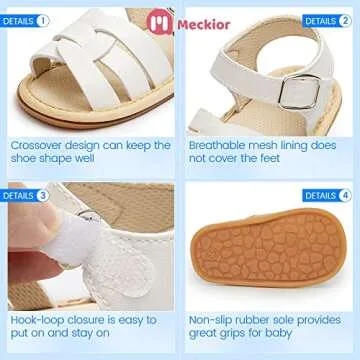 Meckior Baby Toddler Infant Girls PU Leather Soft Open Toe Summer Sandals Flower Princess Flat Shoes