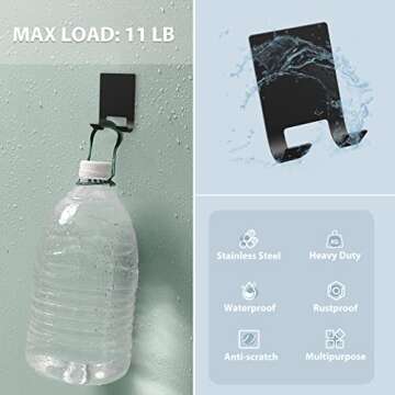 VIS'V Adhesive Razor Holder, Black Self Adhesive Razor Hooks Shower Wall Waterproof Bathroom Razor Hanger Stainless Steel Heavy Duty Wall Mount Blade Shaver Holder for Men and Women 2 Pcs