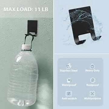 VIS'V Adhesive Razor Holder, Black Self Adhesive Razor Hooks Shower Wall Waterproof Bathroom Razor Hanger Stainless Steel Heavy Duty Wall Mount Blade Shaver Holder for Men and Women 2 Pcs