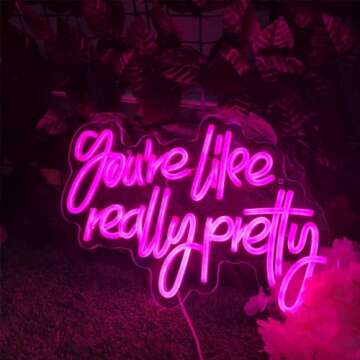 Lucky space Neon Sign Moon LED Light Up for All Decor-Led Light Signs for Bedroom (Rose-Red, you're like really pretty)