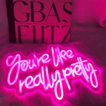 Lucky space Neon Sign Moon LED Light Up for All Decor-Led Light Signs for Bedroom (Rose-Red, you're like really pretty)