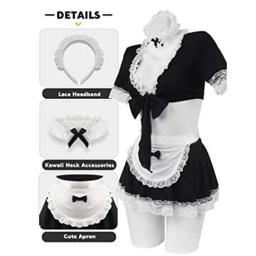 paloli Maid Outfit For Women,Maid Costume With Lace Apron,Fancy Maid Dress Cosplay Lingerie Set