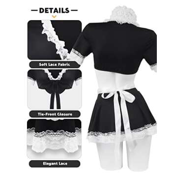paloli Maid Outfit For Women,Maid Costume With Lace Apron,Fancy Maid Dress Cosplay Lingerie Set