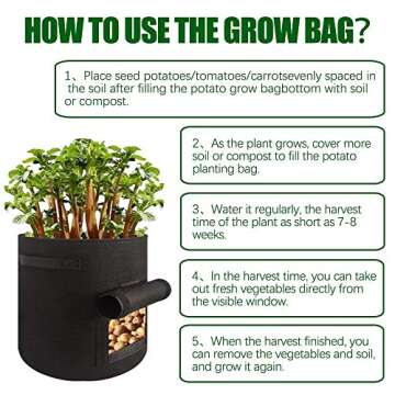 Dchant&Wiiiisen Potato Grow Bags 3 Pack 7 Gallon Plant Grow Bag with Window Flap Breathable Planting and Two Handles Thickened Non-Woven Fabric Gardening Plant Containers for Vegetables & Flowers