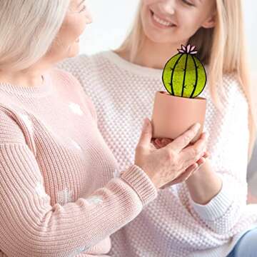 Tuitessine Succulent Plant Stained Glass Cactus Glass Decor (No Pot), Cacti Suncatcher Desk Windowsi...