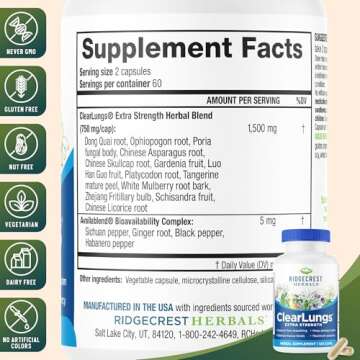 Ridgecrest Herbals ClearLungs Extra Strength for Natural Lung Support, 120 Caps