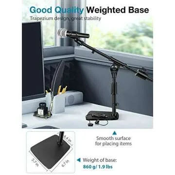 InnoGear Desktop Microphone Stand, Adjustable Mic Stand with Boom Arm, 0.8 lb Counter Weight, Mic Clip and 3/8" to 5/8" Screw Adapter for Kick Drums, Guitar Amps, Blue Yeti and Blue Snowball