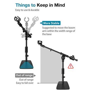 InnoGear Desktop Microphone Stand, Adjustable Mic Stand with Boom Arm, 0.8 lb Counter Weight, Mic Clip and 3/8" to 5/8" Screw Adapter for Kick Drums, Guitar Amps, Blue Yeti and Blue Snowball