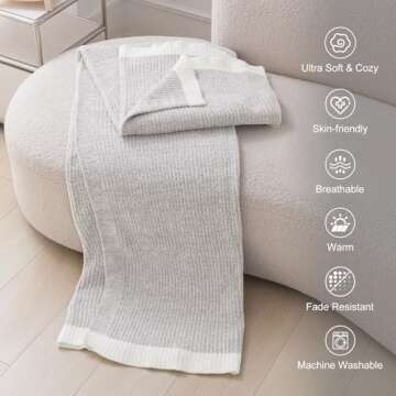 MH MYLUNE HOME Ultra Soft Ribbed Throw Blanket for Couch 50x60 Inches Luxurious Super Cozy Fluffy Microfiber Blanket Plush Warm Reversible Throw Blankets for Sofa Bed - Gray 50 x 60 Inches