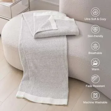 MH MYLUNE HOME Ultra Soft Ribbed Throw Blanket for Couch 50x60 Inches Luxurious Super Cozy Fluffy Microfiber Blanket Plush Warm Reversible Throw Blankets for Sofa Bed - Gray 50 x 60 Inches