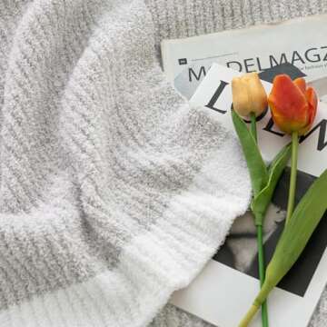 MH MYLUNE HOME Ultra Soft Ribbed Throw Blanket for Couch 50x60 Inches Luxurious Super Cozy Fluffy Microfiber Blanket Plush Warm Reversible Throw Blankets for Sofa Bed - Gray 50 x 60 Inches