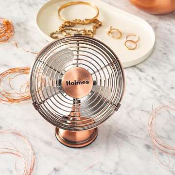 HOLMES 4" Mini Heritage Desk Fan, USB-Powered, Single Speed, 4 Blades, Adjustable 100° Head Tilt, M...