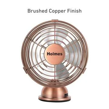 HOLMES 4" Mini Heritage Desk Fan, USB-Powered, Single Speed, 4 Blades, Adjustable 100° Head Tilt, Metal Construction, Ideal for Home, Dorm Rooms, Bedrooms, Office or Travel, Vintage Brushed Copper