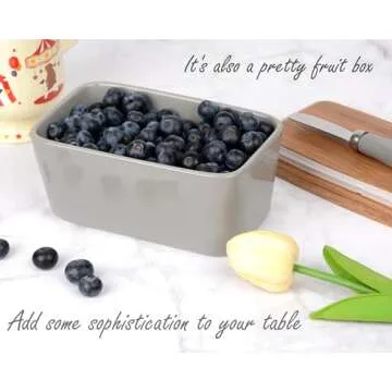 SIPARUI Butter Dish with Lid for Countertop,Large Butter Dish Ceramics Butter Keeper Container with Knife,Ceramic Butter Container With Airtight Cover,Good Kitchen Gift(Grey)