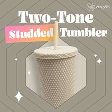 Matte Studded Tumbler with Lid & Straw, Reusable BPA Free Plastic Water Bottle, Travel Friendly Water/Iced Coffee/Cold Brew/Smoothie Textured Cold Cup, 24oz (Ivory)