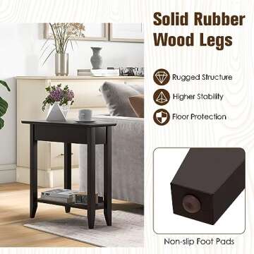 Giantex Wedge End Table, Triangle Side Table with Storage Shelf and Solid Wood Legs, Recliner Table, 24.5" Tall Nightstand, Modern Narrow Accent Table for Small Space Living Room