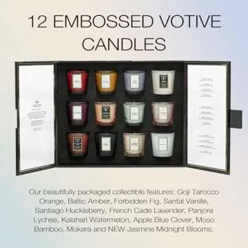 Voluspa Japonica Archive 12 Pc Votive Scented Candles Gift Set, 1.25 oz Each, Scented Candles for Home, 15 Hour Burn Time per Candle, Candle Jars Box
