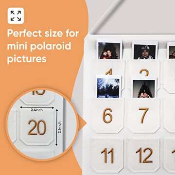 Photo Advent Calendar with Pockets, Christmas Calendar Countdown, Embroider Numbers Felt Photo Advent Calendar w/ 25 Small Pockets, Advent Calendars for Kids Chocolate & Candy (Gold)