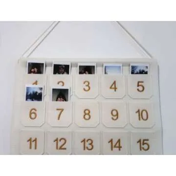 Photo Advent Calendar with Pockets, Christmas Calendar Countdown, Embroider Numbers Felt Photo Advent Calendar w/ 25 Small Pockets, Advent Calendars for Kids Chocolate & Candy (Gold)