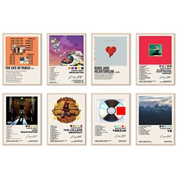 ASTRDECOR Kanye Album Cover Limited Edition Posters Set of 8, Rapper Music Posters Kanye Album Cover...