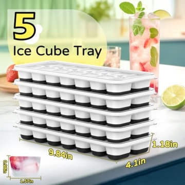 Ice Cube Tray 5 Pack - Stackable Silicone Trays with Lid
