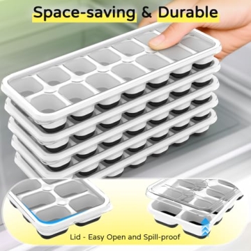 Ice Cube Tray 5 Pack - Stackable Silicone Trays with Lid