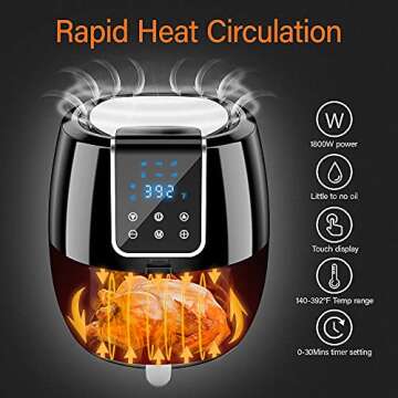 Gluck 7QT Air Fryer, 7-in-1 Classic Air Fryer Oven, 1800W Touch Airfryer with Nonstick Detachable Double Basket, Cooking Rack, Cooking Tong (20QT)
