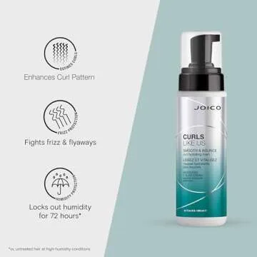 Joico Curls Like Us Smooth & Bounce Curl Hydrating Foam | For Curly Hair | Reduce Frizz | Enhance Curl Patterns | 72-Hour Humidity Protection | With Moringa Seed & Algae Oil | 6.7 Fl Oz