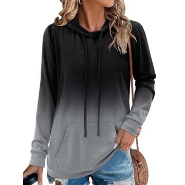 onlypuff Tunci Sweatshirt Women Tie Dye Shirts Ombre Casual Tunic Tops Long Sleeve Gray M