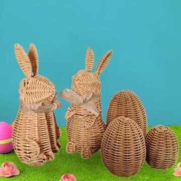 SM SunniMix Easter Bunny Decor Standing Bunny with Egg Supplies Desktop Figurine Bunny Statue for Fe...