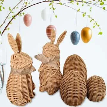 SM SunniMix Easter Bunny Decor Standing Bunny with Egg Supplies Desktop Figurine Bunny Statue for Festive Living Room Display Theme Party