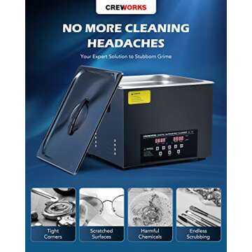 CREWORKS 15L Digital Ultrasonic Cleaning Machine with Degas and Gentle Mode, 360W Ultrasonic Cleaner with Heater and Timer, 40kHz Ultrasound Cleaner for Industrial Parts Carburetor Auto Tool