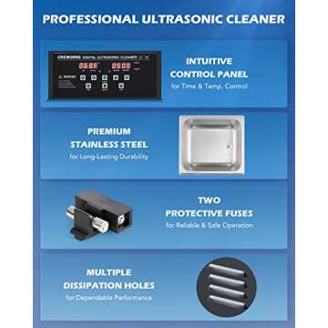 CREWORKS 15L Digital Ultrasonic Cleaning Machine with Degas and Gentle Mode, 360W Ultrasonic Cleaner with Heater and Timer, 40kHz Ultrasound Cleaner for Industrial Parts Carburetor Auto Tool