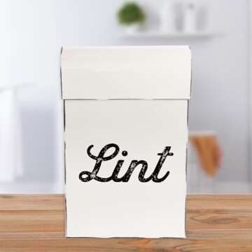 AuldHome Design Farmhouse Enamelware Lint Holder Bin; Distressed White Laundry Room Decor