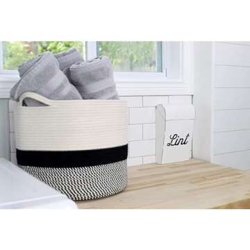 AuldHome Design Farmhouse Enamelware Lint Holder Bin; Distressed White Laundry Room Decor