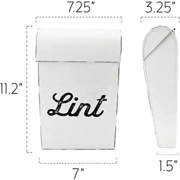 AuldHome Design Farmhouse Enamelware Lint Holder Bin; Distressed White Laundry Room Decor