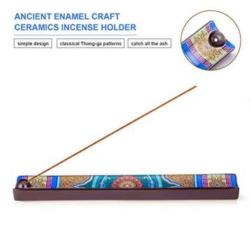 Enameled Incense Stick Holder, Ceramic Handicraft Incense Burner Holder with Ash Catcher, Incense Tray for Sticks, 9 inches (Thang-ga)