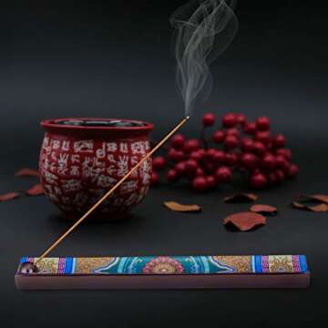 Enameled Incense Stick Holder, Ceramic Handicraft Incense Burner Holder with Ash Catcher, Incense Tray for Sticks, 9 inches (Thang-ga)