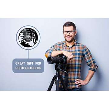Photographer Clock - Photographer Gifts for Women Men - Camera Wall Clock - Gifts for Photography - Photography Gifts for Women – Photography Themed Gifts - Wall Décor Vinyl Record Clock Black