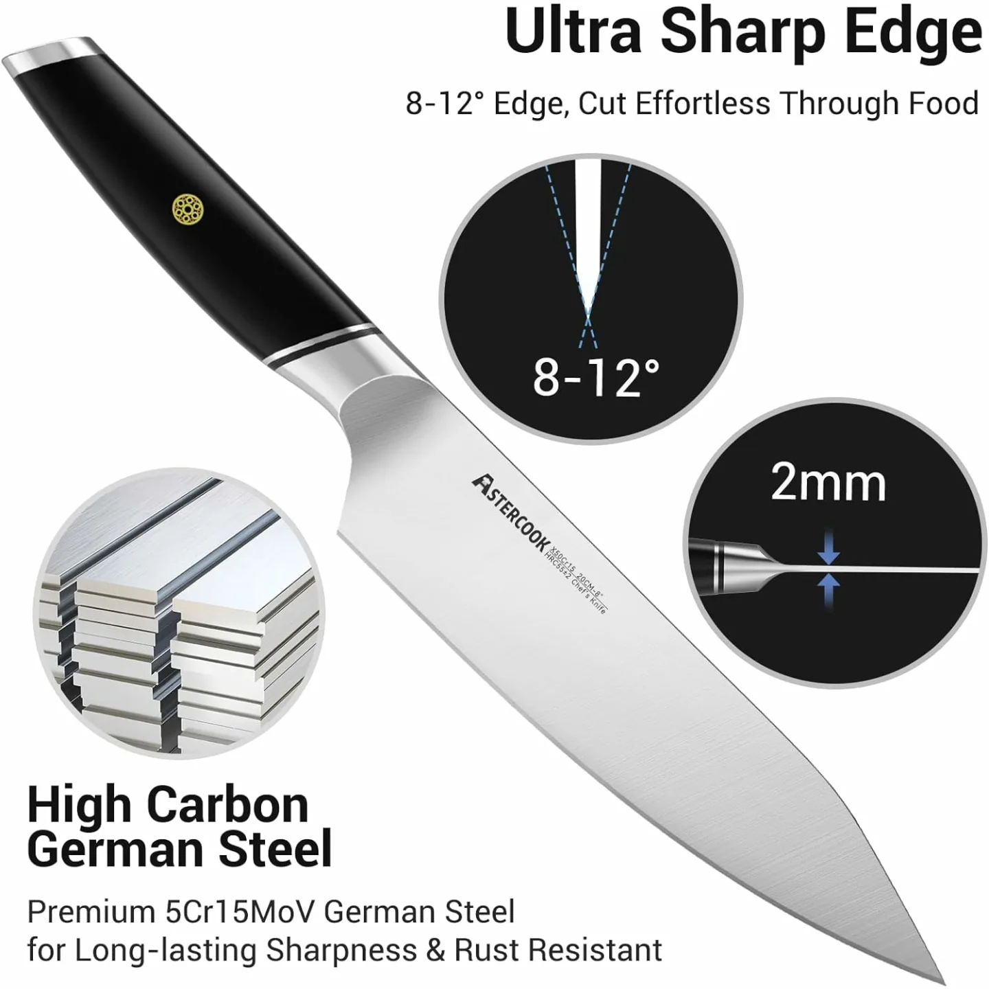 Astercook 8-Inch Professional Chef Knife for All Cooks