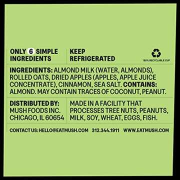 MUSH Ready To Eat Oats, Healthy, High Fiber, Dairy Free, No Added Sugar, Non-GMO, 12 Pack Oatmeal Cups, Blueberry, Vanilla Bean, Dark Chocolate, Coffee Coconut, Apple Cinnamon, Strawberry
