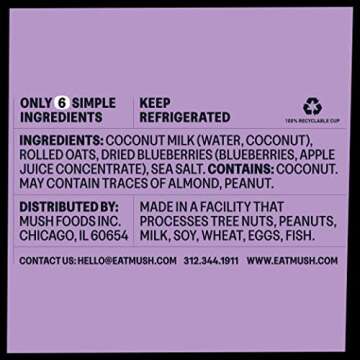 MUSH Ready To Eat Oats, Healthy, High Fiber, Dairy Free, No Added Sugar, Non-GMO, 12 Pack Oatmeal Cups, Blueberry, Vanilla Bean, Dark Chocolate, Coffee Coconut, Apple Cinnamon, Strawberry