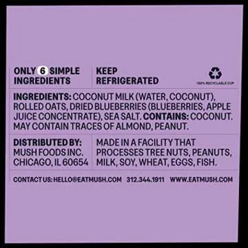 MUSH Ready To Eat Oats, Healthy, High Fiber, Dairy Free, No Added Sugar, Non-GMO, 12 Pack Oatmeal Cups, Blueberry, Vanilla Bean, Dark Chocolate, Coffee Coconut, Apple Cinnamon, Strawberry