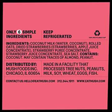 MUSH Ready To Eat Oats, Healthy, High Fiber, Dairy Free, No Added Sugar, Non-GMO, 12 Pack Oatmeal Cups, Blueberry, Vanilla Bean, Dark Chocolate, Coffee Coconut, Apple Cinnamon, Strawberry