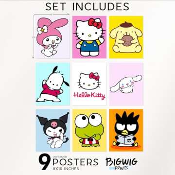 BigWig Prints Hello Kitty Poster Set - Hello Kitty Wall Decor, My Melody, Keroppi, Pompompurin, Kuro...